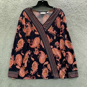 Belle by Kim Gravel Blouse Womens Large Top Paisley Blue*